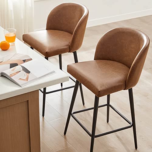 Watson & Whitely 360° Swivel Bar Stools, Saddle Brown Faux Leather, Set of 2