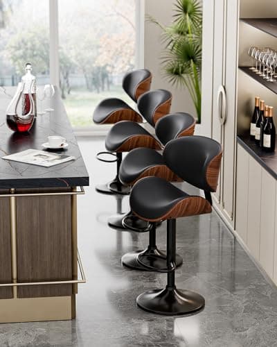 Mid-Century Modern Black Bar Stool Set of 4 with Back