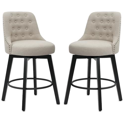 26 Inch Faux Leather Bar Stools with Back, Kitchen Island Counter Height Swivel Stools