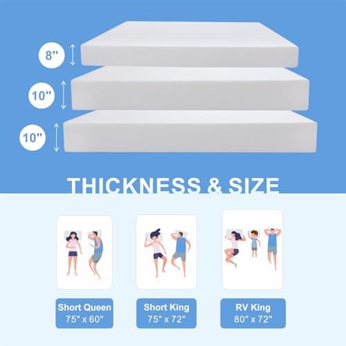 10 Inch Memory Foam RV Mattress with Gel Infusion for Pressure Relief & Cooling Sleep