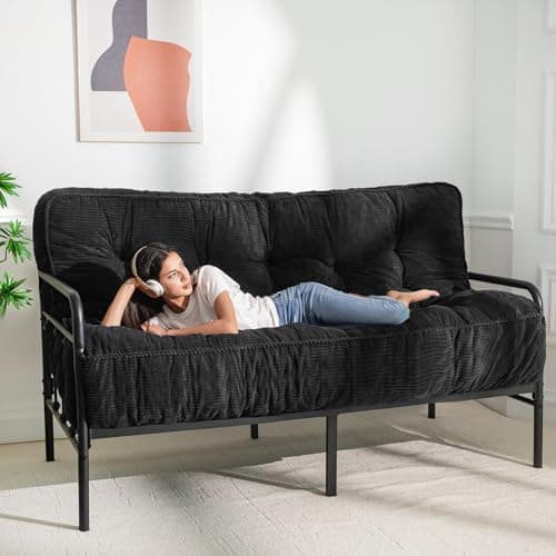 MAXYOYO Queen Size Ultra Thick Futon Mattress Sofa Bed, Shredded Foam Filling, Corded Fabric, Navy