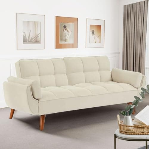 Fangflower Velvet Futon Sofa Bed with Adjustable Backrest