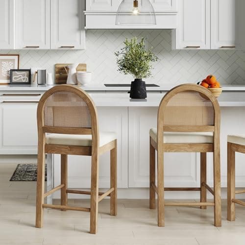 Nathan James Bailey Natural Boucle Bar Stool, Light Brown/Cream, Set of 2