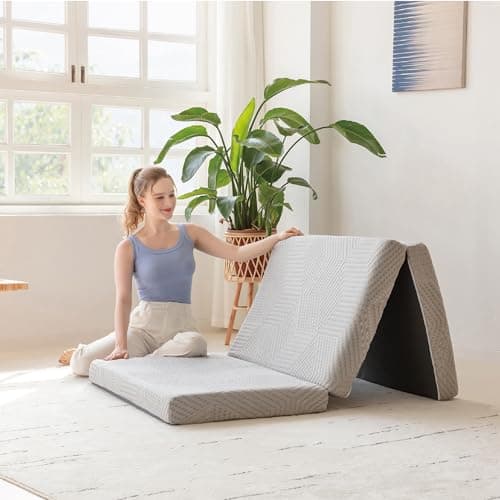 Portable Tri-Fold Memory Foam Mattress, Single, 4 inch, Washable Cover, Travel Mat, 75×25×4, Grey