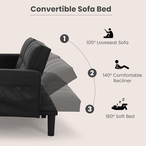 ECOTOUGE Convertible Sofa Bed with Adjustable Back, Black