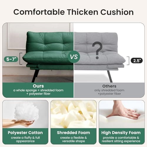 71" Comfortable Convertible Futon Sofa Bed, Velvet Cushion, Twin Size