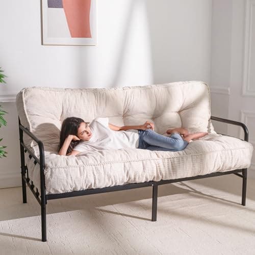 MAXYOYO Queen Size Ultra Thick Futon Mattress Sofa Bed, Shredded Foam Filling, Corded Fabric, Navy