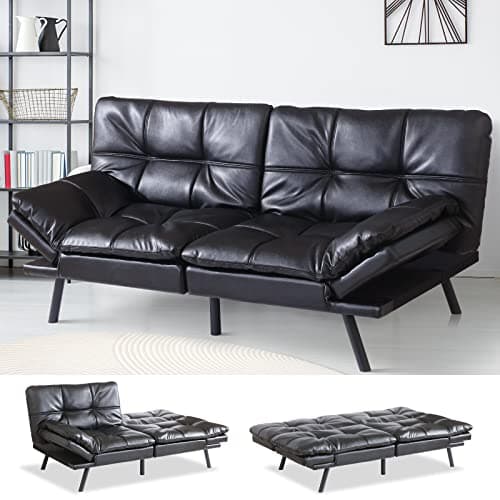 Memory Foam Convertible Futon Sofa Bed Black