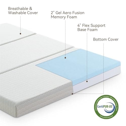 Tri-Fold Memory Foam Mattress, 6 Inch Foldable with Storage Bag