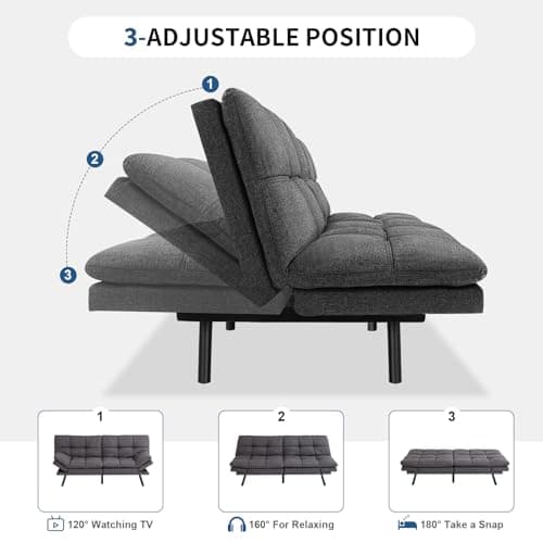 71 Futon Sofa Bed with Memory Foam and Adjustable Backrest, Dark Grey Sofa for Studios, Apartments, Dormitories, Offices, and Game Rooms