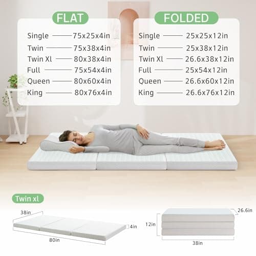 Folding Memory Foam Mattress for Camping & Indoors, TwinXL Size