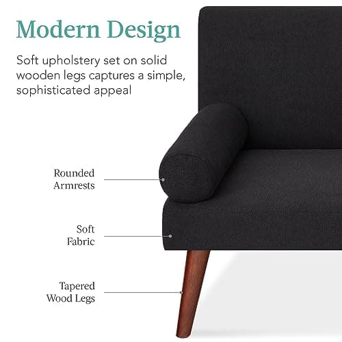 Best Choice Products Black Mid-Century Modern Upholstered Futon Convertible Sofa Bed