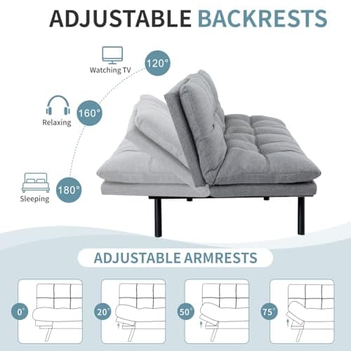 MUUEGM Light Grey Memory Foam Futon Sofa Bed Couch