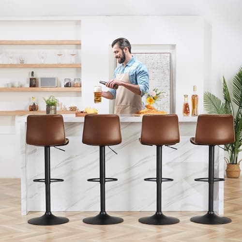 HeuGah Brown Faux Leather Counter Height Swivel Bar Stool Set (4pcs, 24"-32")