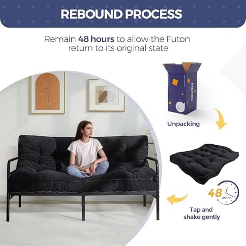 MAXYOYO Full Size Thick Boucle Futon Mattress, Shredded Foam Filling, Black