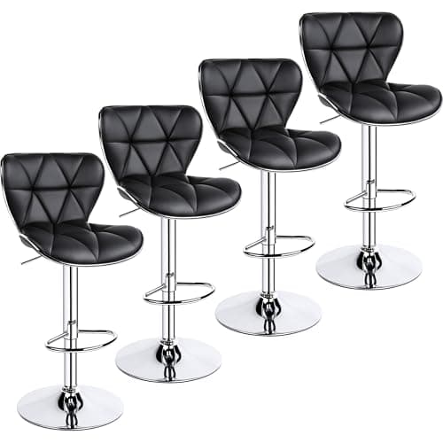Yaheetech Stylish Grey Adjustable PU Leather Bar Stools, Counter Height, Set of 2