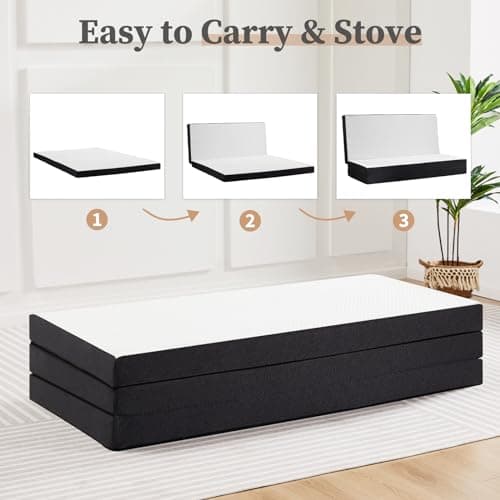 DUMOS 4" Tri-Fold Memory Foam Foldable Mattress, 80"×60"×4", White