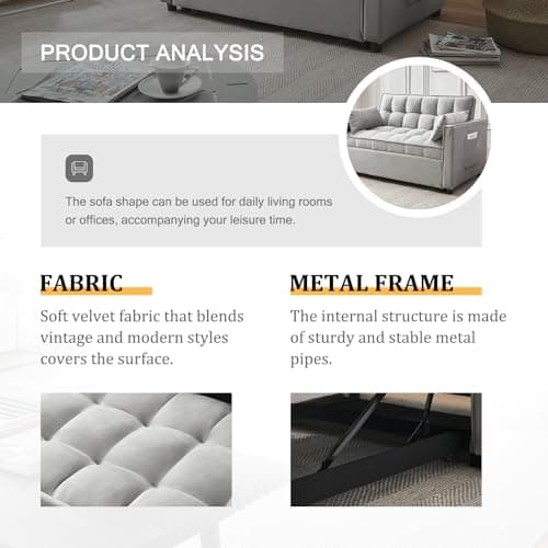 Grey Modern 3-in-1 Futon Sofa Bed with Pullout Bed and Storage Pockets