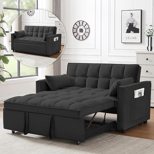 3-in-1 Grey Convertible Sleeper Sofa Bed with Side Pocket & Adjustable Backrest