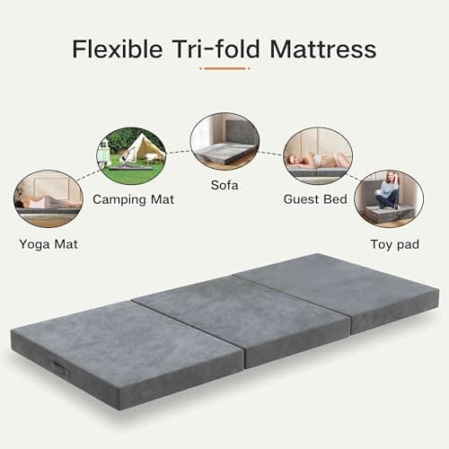 PurrJoys 4 Inch Tri-Folding Memory Foam Mattress, Foldable for Guests & Travel