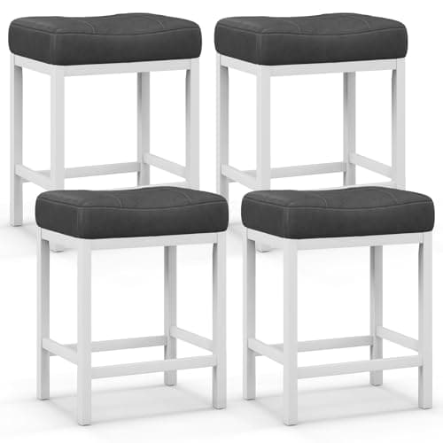 Giantex Modern Grey Linen Backless Bar Stools Set of 2