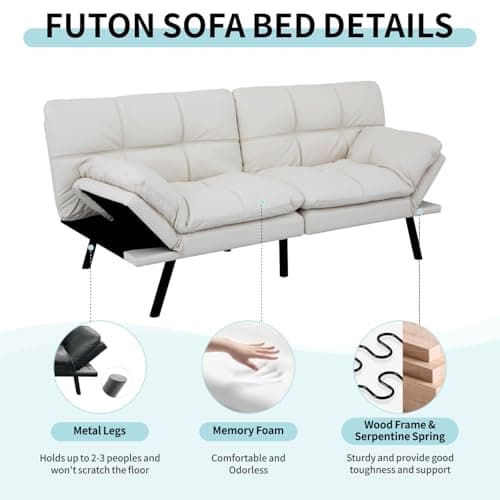 MUUEGM Adjustable Backrest Futon Sofa Bed, Modern LoveSeat Sleeper for Living Room, Office, Apartment