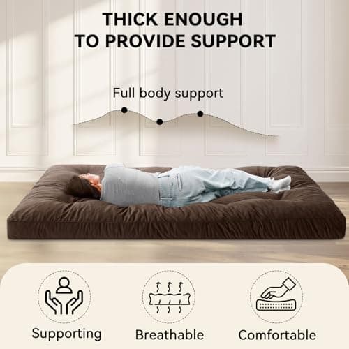 Coffee Velvet Crushed Sponge Full Size Futon Mattress for Sofa & Bed