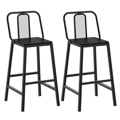 BY01L2BR Rustic Brown & Black Bar Stool Set, 2 Pack Counter Height Chairs