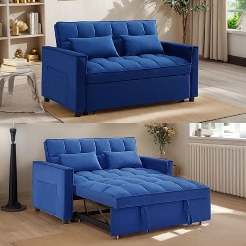 3 in 1 Velvet Convertible Sofa Bed, Black (54" Full)