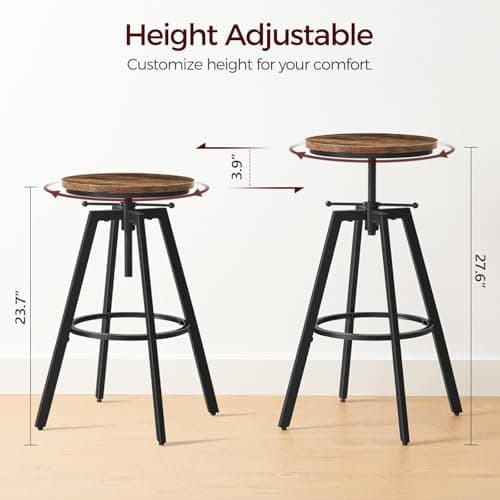 Industrial Height Adjustable Bar Stools, Set of 2, Rustic Brown BAHR0701