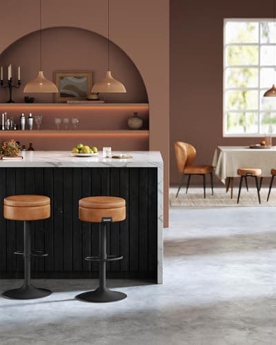 VASAGLE EKHO 360° Swivel Bar Stool, Height Adjustable with Storage, Caramel Brown