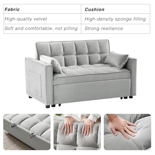 3-in-1 Grey Convertible Sleeper Sofa Bed with Side Pocket & Adjustable Backrest
