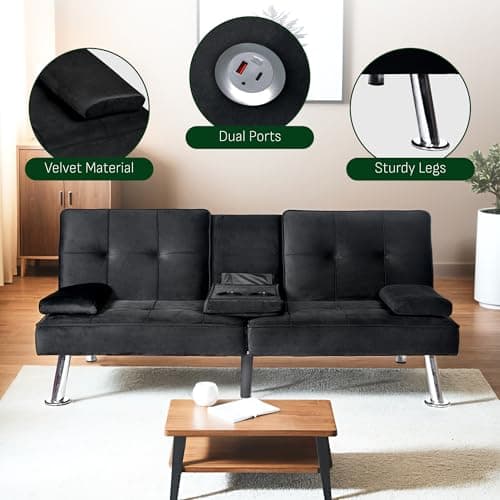 FLEXISPOT XCT3 Futon Sofa Bed with USB Charging, Adjustable Backrest, Folding Loveseat