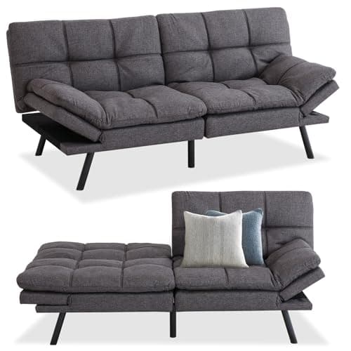 Memory Foam Futon Sofa Bed for Small Spaces - Dark Gray Fabric