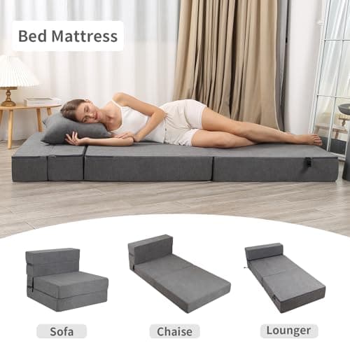 High-Density Memory Foam Futon Sofa Bed, Dark Grey, Single Size