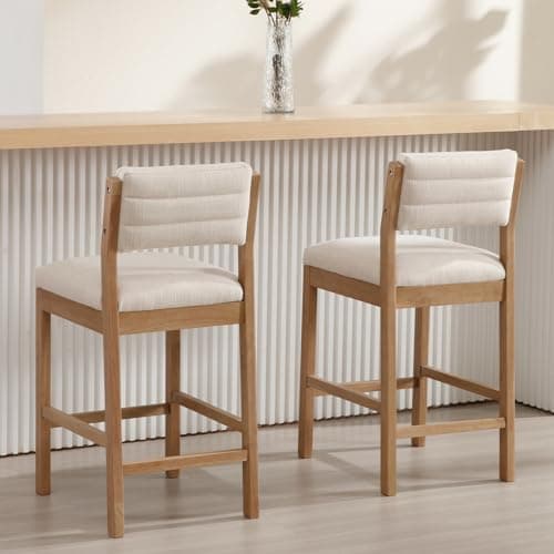26" Mid Century Linen Beige Bar Stools Kitchen Island Set