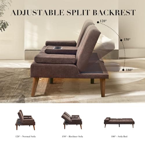 COLAMY Small Futon Sofa Bed with Removable Armrest & Adjustable Backrest