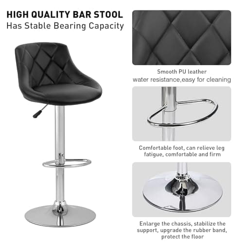 PayLessHere Modern PU Leather Bar Stools, Height Adjustable, Black