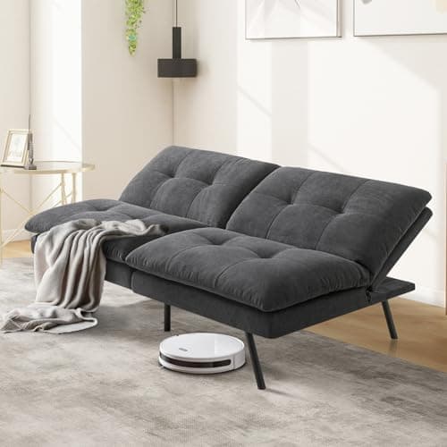 MUUEGM Convertible Futon Sofa Bed, Memory Foam Couch with Adjustable Backrest, Loveseat, Folding Sleeper Bed, Dark Grey