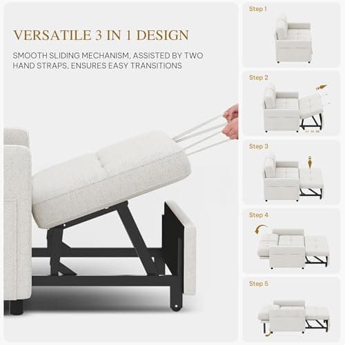 YITAHOME 55" 3-in-1 Convertible Sofa Bed, Beige Reclining Futon with Side Pocket