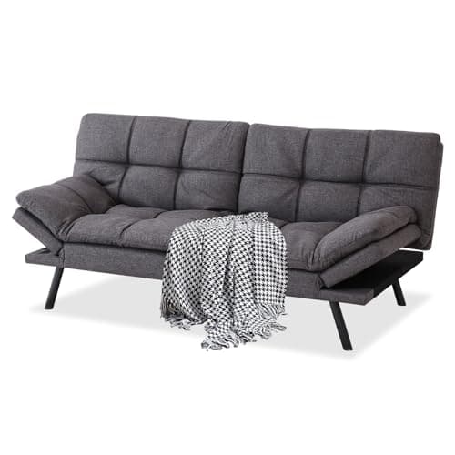 71 Futon Sofa Bed with Memory Foam and Adjustable Backrest, Dark Grey Sofa for Studios, Apartments, Dormitories, Offices, and Game Rooms