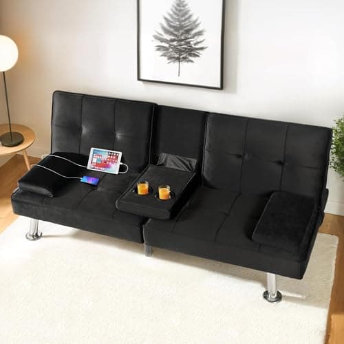 FLEXISPOT XCT3 Futon Sofa Bed with USB Charging, Adjustable Backrest, Folding Loveseat