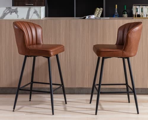 EALSON Brown Counter Height Bar Stools Set of 2 Modern Leather Bar Chairs