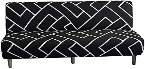 Armless Futon Slipcovers Stretch Sofa Bed Cover with Elastic Bottom, Printed Furniture Protector for Pets & Kids
