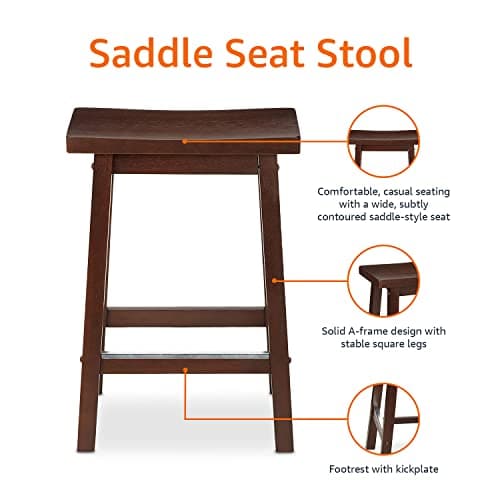 Amazon Basics 24" Walnut Finish Solid Wood Saddle-Seat Kitchen Barstool Set of 2