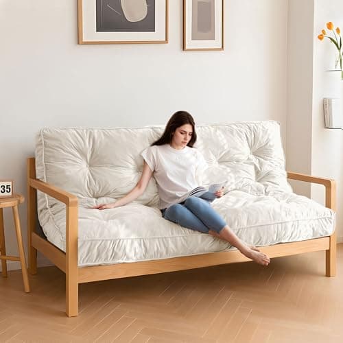 MAXYOYO 6" Full Size Velvet Thick Futon Mattress, Shredded Foam Filling, Beige