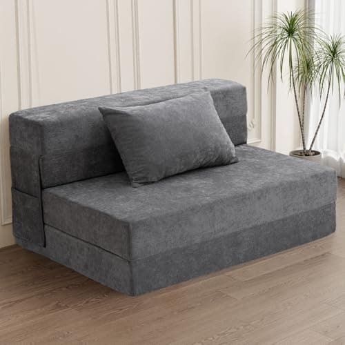 HOMFINE Folding Sofa Bed - Convertible Chair with Pillow, Gray