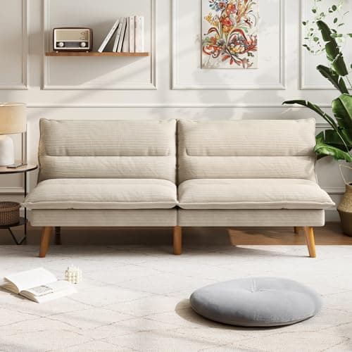 LINSY 71 Inch Beige Adjustable Backrest Futon Sofa Bed