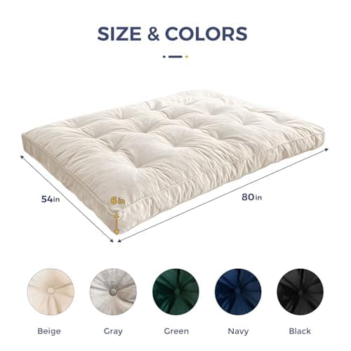 MAXYOYO 6" Full Size Velvet Thick Futon Mattress, Shredded Foam Filling, Beige