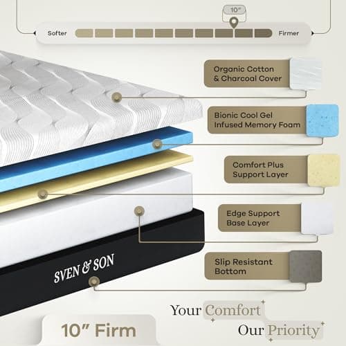 Sven & Son Classic Smart Bed Base - Full, 10" Gel Memory Foam Matt, Head & Foot Lift, Massage, Lights, USB